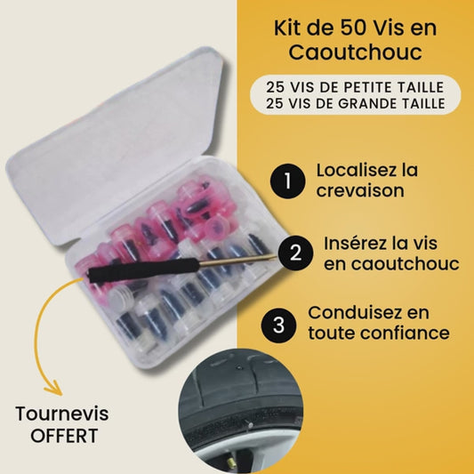 alluma. | Réparez vos Crevaisons en 60 Secondes - Kit de 50 Vis en Caoutchouc pour Pneus + Tournevis OFFERT